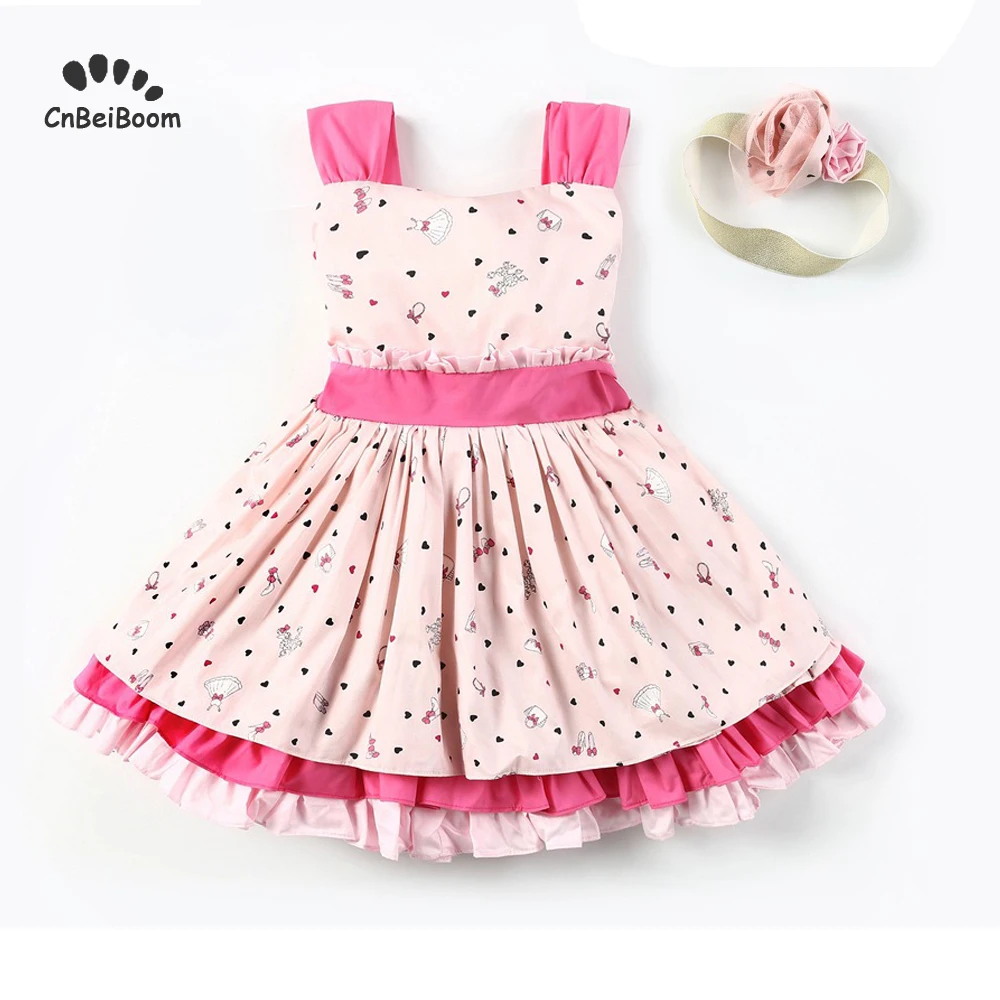 

Kids girls dress Princess Birthday cotton Pink Baby Party Dress children 1-6 year fashion cartoon Multilayer Layered dresses