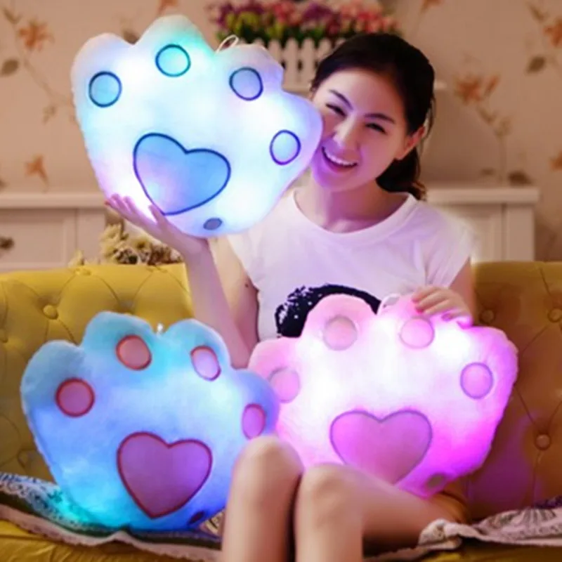 

Hot Sale Colorful LED Luminous Bear Paw Pillow LED Light Pillow Plush Pillow Soft Cushion Kids Toys Party Birthday Gift
