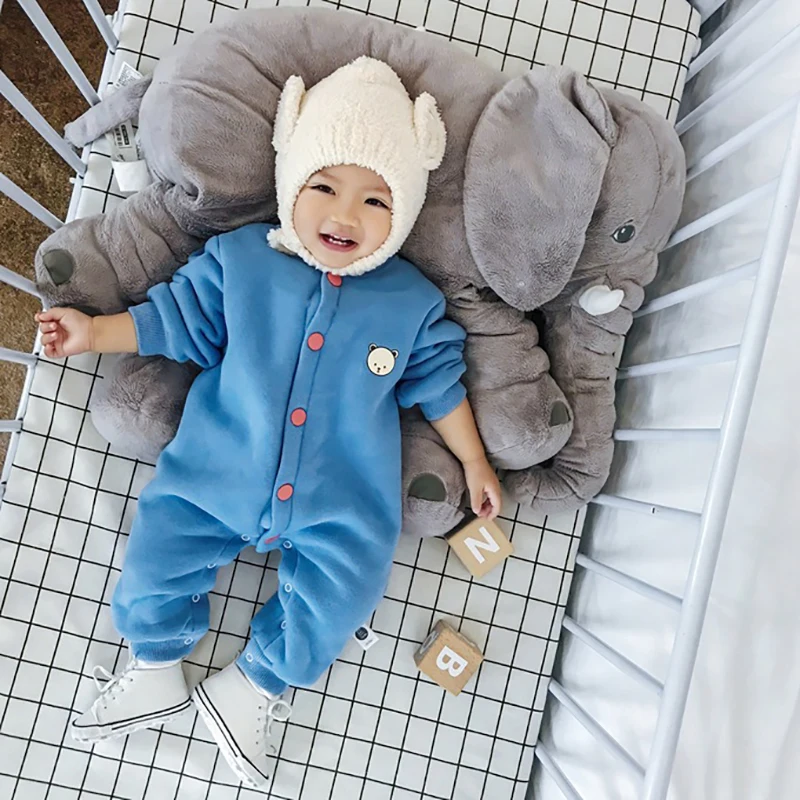 

Newborn 2018 Winter Rompers Outwear Clothes Baby Boys Onesies Plus Velvet Thickening Baby Girls Cartoon Bear Pullover Rompers
