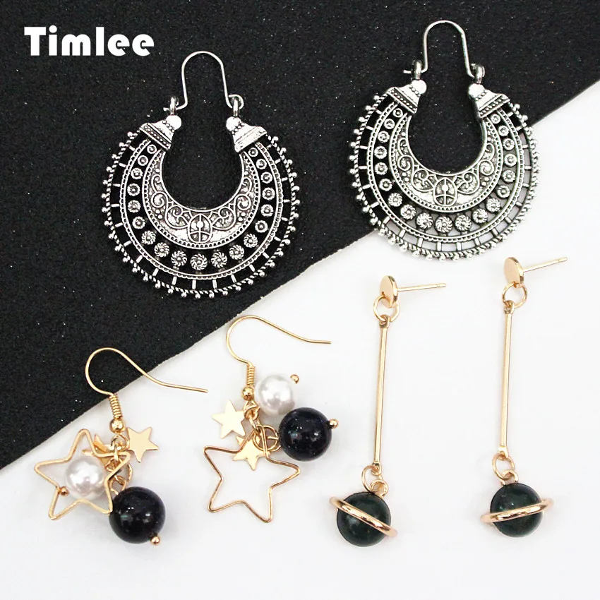 

Timlee E094 Free shipping,New Retro Temperament Stars Planet Imitation Pearl Alloy Dangle Earrings,Fashion Jewelry wholesale