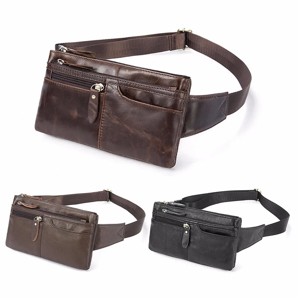 Men Genuine Cowhide Leather Vintage Hip Belt Fanny Pack Waist Purse