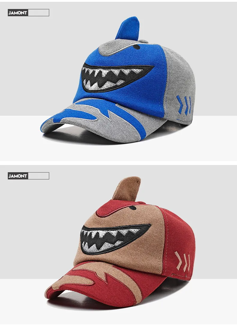 JAMONT/бейсбольная кепка с изображением акулы из мультфильма; детская зимняя шапка; Snapback; теплые детские шапки-бомберы для мальчиков и девочек; уличная Шапка; ; Gorras