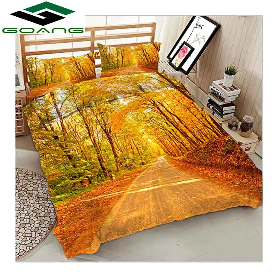 

GOANG full size bedding sets bed sheet duvet cover pillow case 3D digital printing autumnal scenery luxury bedding home textiles