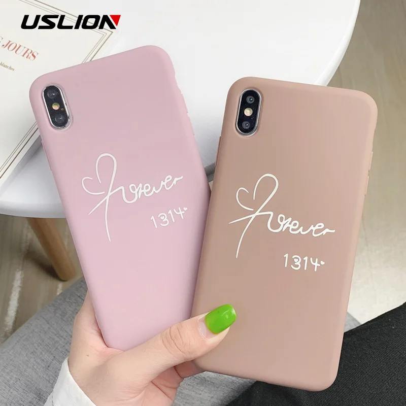 

USLION Love Heart Luminous Case For iPhone X XR XS Max Couple Letter Phone Cases For iPhone 8 7 6 6S Plus Matte Soft TPU Cover