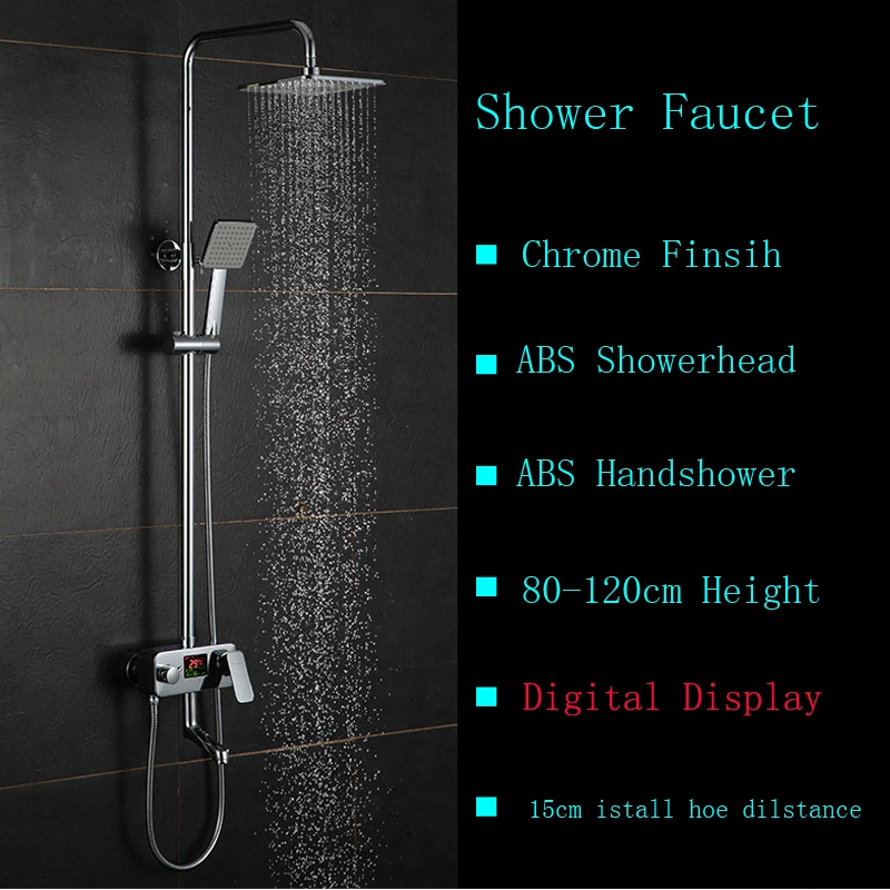 Luxury Bathroom Temperature Display Shower Mixer Set Wall Mount 8 Rainfall Shower Faucet Tub Spout Hand
