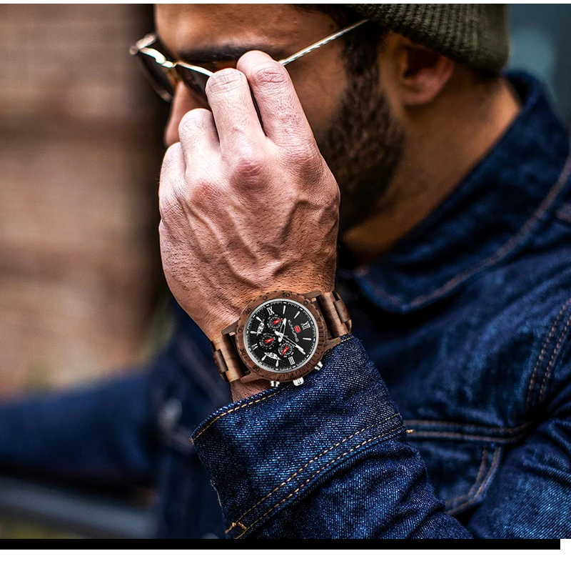Креативные мужские деревянные часы, мужские деревянные наручные часы, креативные настоящие Твердые натуральные грецкие мужские японские кварцевые наручные часы