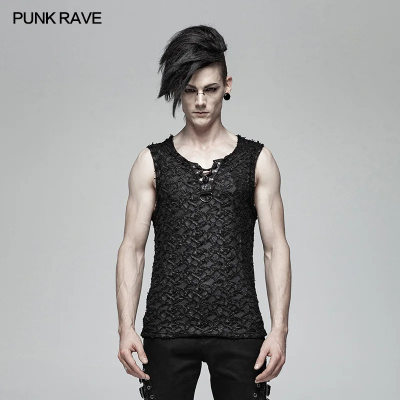 

Punk Rave Personality Black Gothic Ragged Fashion Steampunk Men's T-shirt WT563