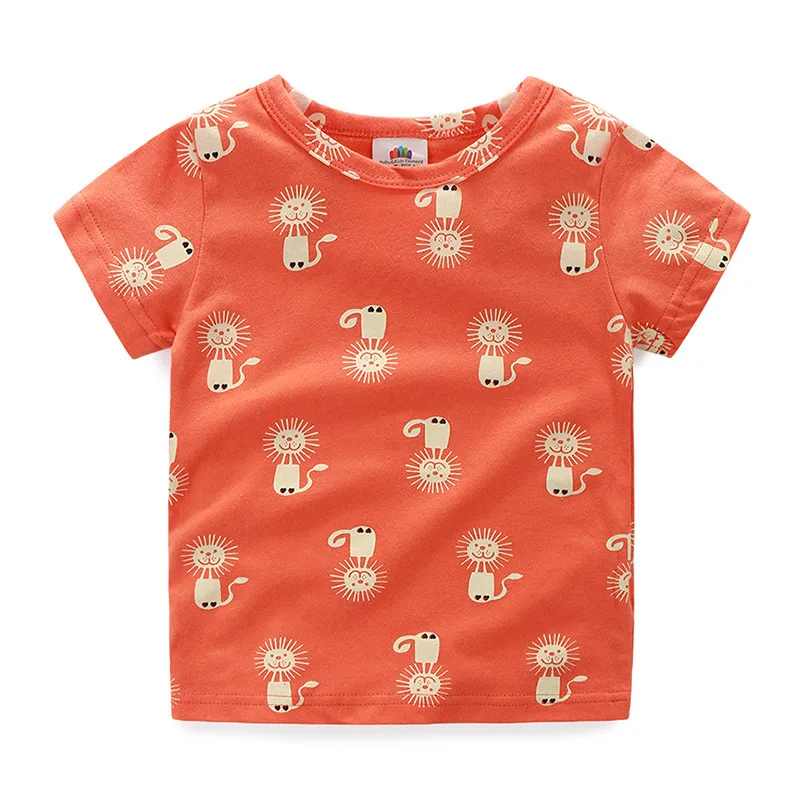 Новые летние Дизайн 2 3 4, 6, 8, 10 лет детская хлопок Костюмы Однотонная одежда с принтом льва короткий рукав футболки для мальчиков