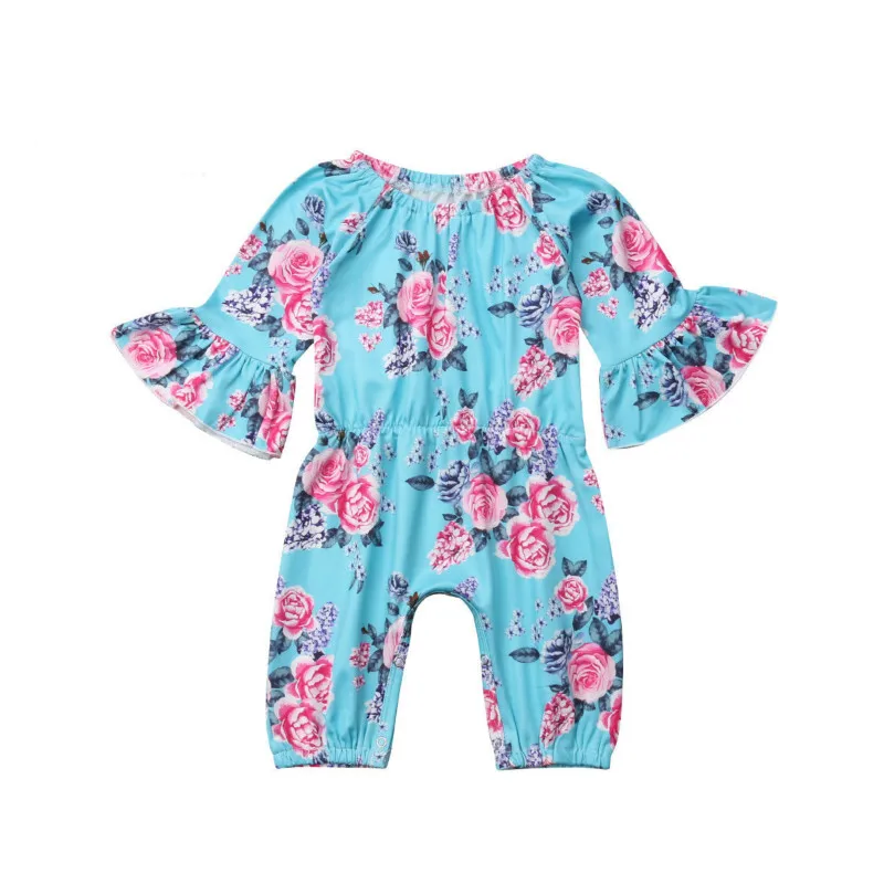0 24M Cute Newborn Baby Girl Flare Long Sleeve Floral Romper Jumpsuit