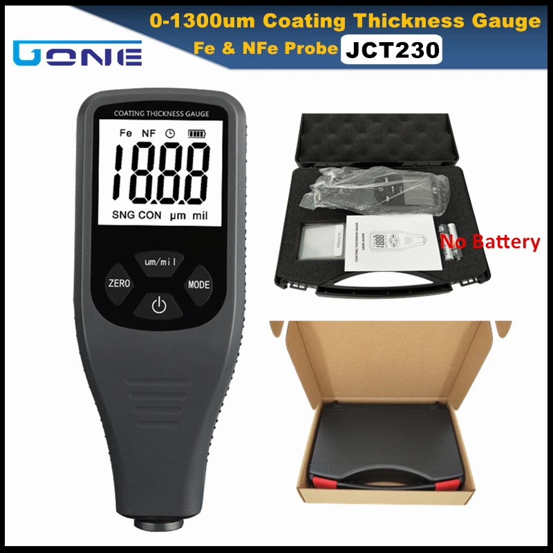 

JCT230 car paint coating thickness gauge car paint electroplate metal coating thickness tester meter 0-1300um Fe and NFe probe