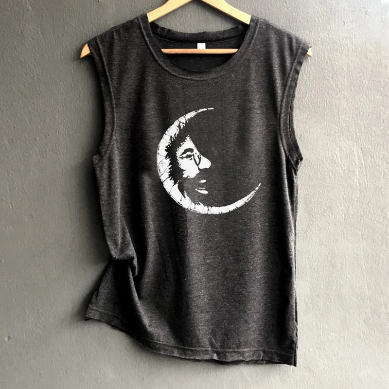 Модные топы для девочек размера плюс, сексуальный топ Boho Moon Cat, женские летние майки, женская одежда черного цвета - Цвет: J0314-B
