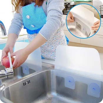 

Sink Water Splash Baffle With Attached Sucker Cooking Oil Splash Proof Plates Translucent Bathroom Accessories Kitchen Organizer