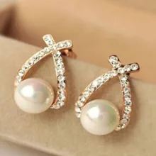 Nice shopping!! 2015 Fashion Gold Crystal Stud Earrings Brincos Perle Pendientes Bou Pearl Earrings For Woman