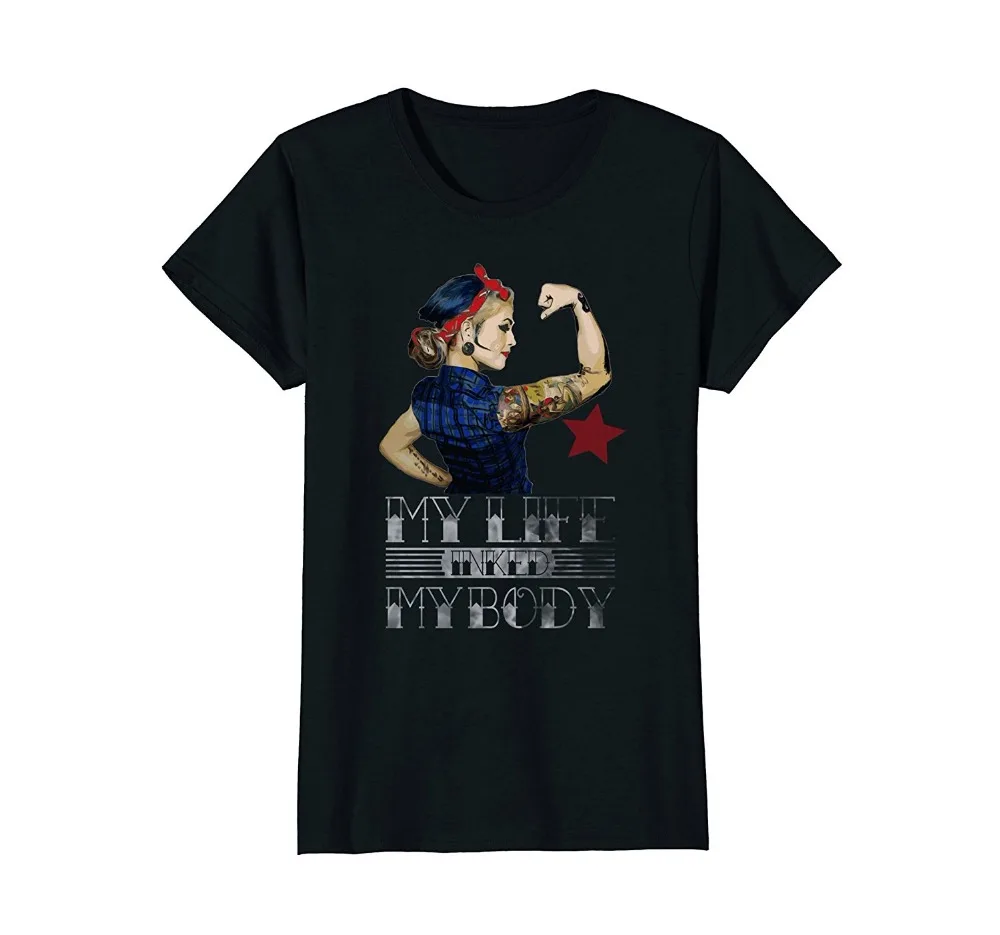

Womens Inked Pinup Girl T-Shirt My Life Inked My Body Brand Summer Style Women O-Neck Short-Sleeved Slim Fit Printed Tops Tee