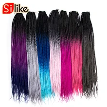 Silike, 24 дюйма, вязанные крючком, Омбре, коробка, косички, 100 г/шт., синтетические вязанные волосы для наращивания, 24 стойки, термостойкие волокна, розовые, голубые волосы