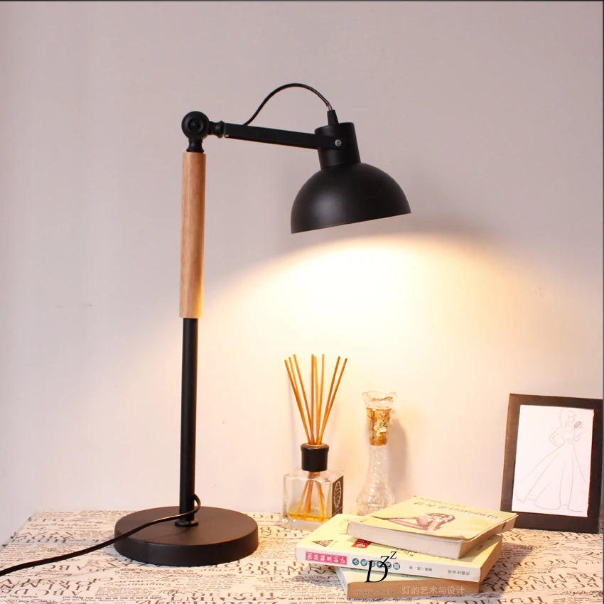 

Loft Solid Wood Art Table Light Bedroom Reading Lamp For Cafe Bar Hotel
