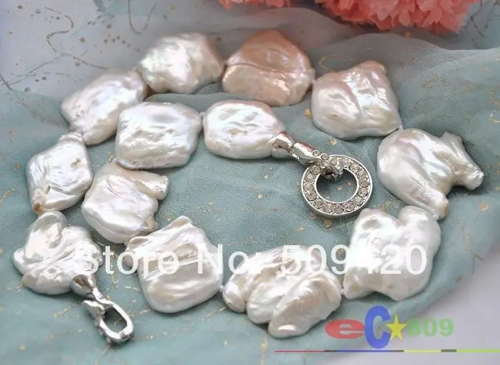 

Free Shipping >>HUGE 18" 35mm WHITE BAROQUE KESHI REBORN PEARL NECKLACE
