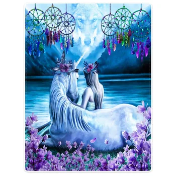 

Blanket Unicorn Flower Wolf Girl Flower Magic Dreamy Lake Throw Comfort Warm Soft Plush Throw For Sofa