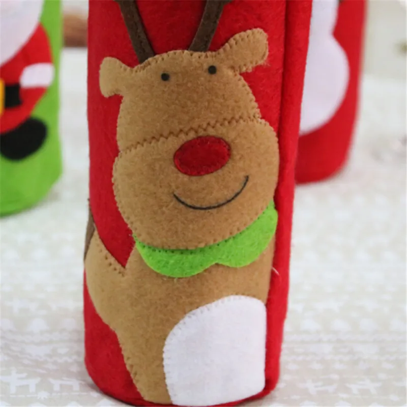 Рождественская крышка для бутылки с красным вином украшения блесток вышивка шнурок Санта Клаус Подарочный мешок ужин вечерние украшения стола