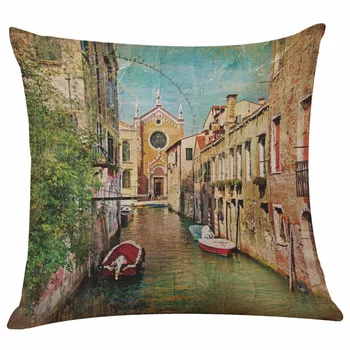 

Pillowcase Vintage Venice Water City pillow Cover Polyester and linen Single-sided printing 45x45cm Home Decration pillow Case