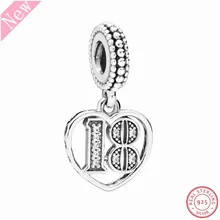 Популярный 925 стерлингового серебра прозрачный CZ 18 лет любви кулон Талисман из бусин ручной работы Fit PANDORA Подвески для женщин ювелирных изделий FL736