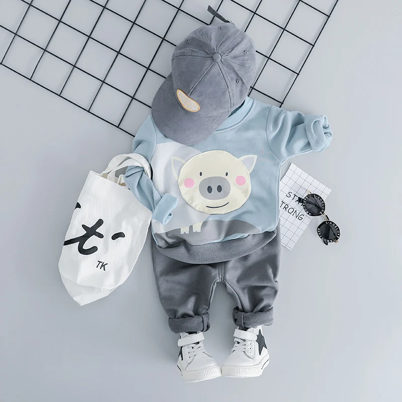 HYLKIDHUOSE 2019 الربيع الرضع مجموعة ملابس الطفل الفتيات ملابس الأولاد الدعاوى الكرتون القطن تي شيرت السراويل الاطفال الأطفال زي