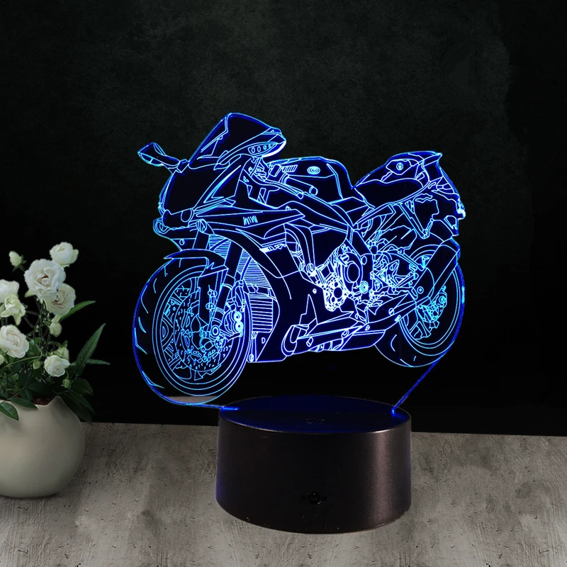 Preise 3D Fast   Furious 8 Tisch Lampe Motorrad Nacht Lichter Led Lampara Plexiglas Platte Lumineuse Nacht Nachtlicht Colores Bulbing