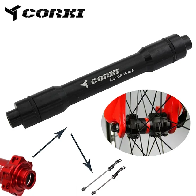Bicycle Front Wheel Axle Adapter Thru Axle QR 15MM Adapter 9MM Thru Release Skewers barrel shaft