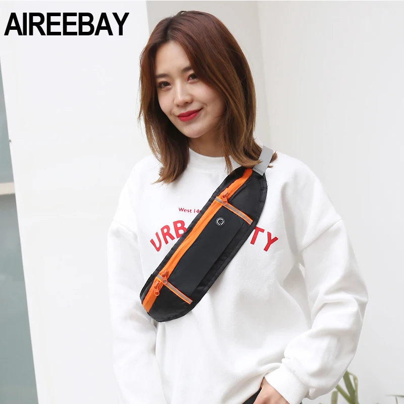 AIREEBAY عارضة للجنسين الخصر حزمة الرجال في الهواء الطلق تشغيل للماء حزمة مراوح النساء حقيبة بحزام الخصر حقيبة الذكور الهاتف المحفظة الحقيبة