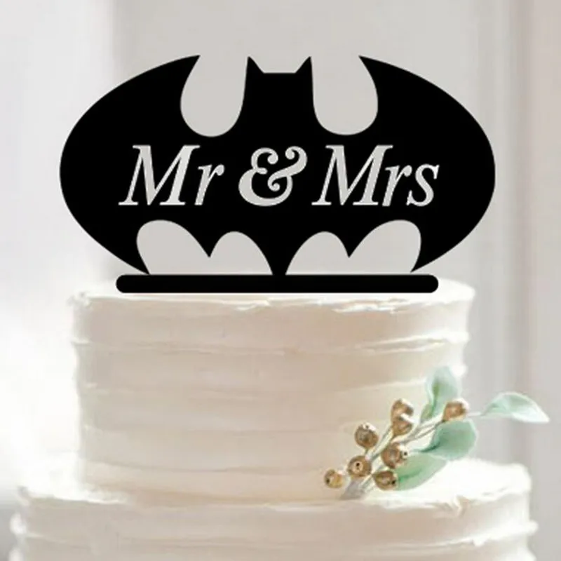 

Fashion Acrylic Wedding Cake Toppers Bat design MR & MRS Unique Cake topper Wedding Gift High Quality