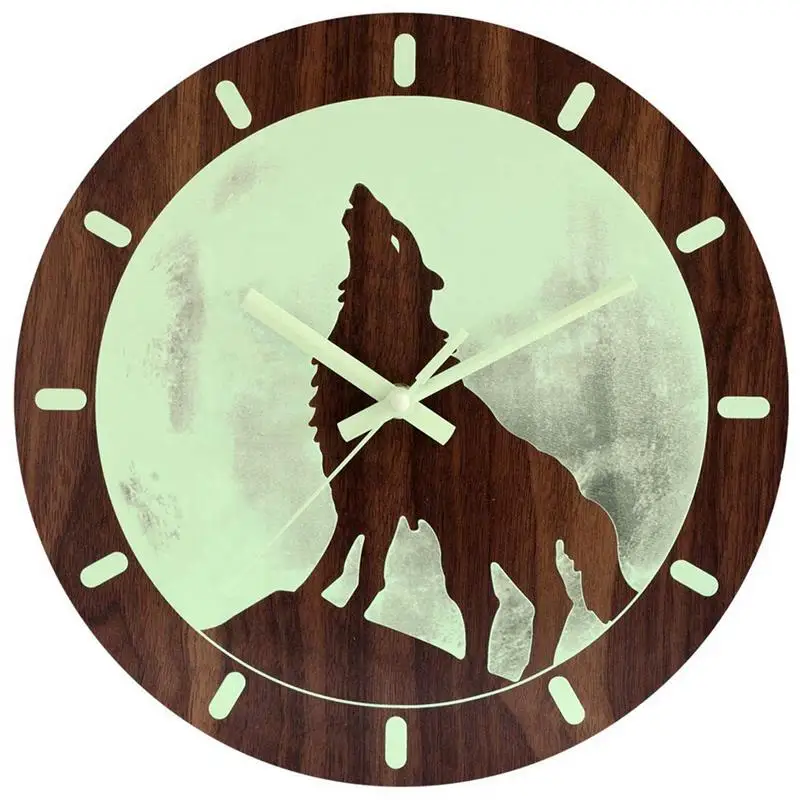 

TOP!-Night Light Wall Clock Unique Vintage Rustic Country Decorative Home Living Room Kitchen Bedroom 12 Inch Non-Ticking Quar
