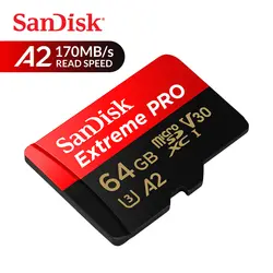 Карта памяти SanDisk Extreme Pro microSDXC 64 GB micro SD Card UHS-I C10 U3 V30 A2 170 МБ/с. TF карты для 4 K Ultra HD и Full HD