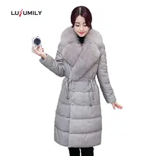 Lusumily, женская зимняя кожаная куртка с воротником из искусственного лисьего меха, пальто, женские тонкие куртки с длинным рукавом, верхняя одежда на молнии, пальто размера плюс