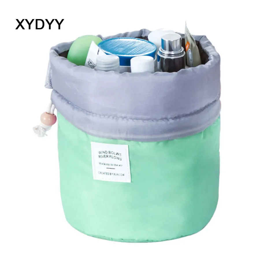 

Barrel Shaped Travel Cosmetic Bag High Capacity Makeup Bag Nylon Wash Bag Draswtring Elegant Drum Makeup Organizer Storage Bag