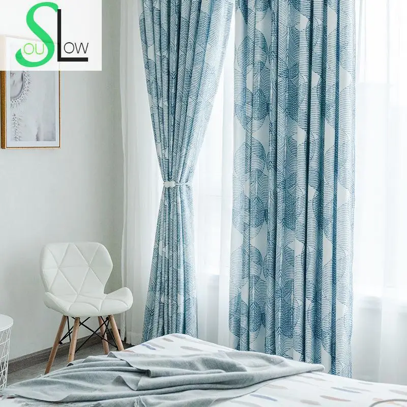 

Slow Soul Blue,green,black Curtain Fabric French Window Curtains For Living Room Bedroom Ready Made Wedding Decoration Leaves