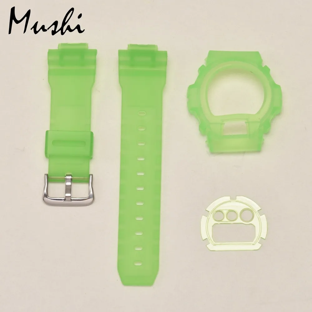 Mushi Rubber for Casio DW 6900 Black Translucent Blue Yellow Red Green Violet Strap Pin Buckle Watch band Watch Case with Tool Mushi Rubber for Casio DW 6900 Black Translucent Blue Yellow Red Green Violet Strap Pin Buckle Watch band Watch Case with Tool