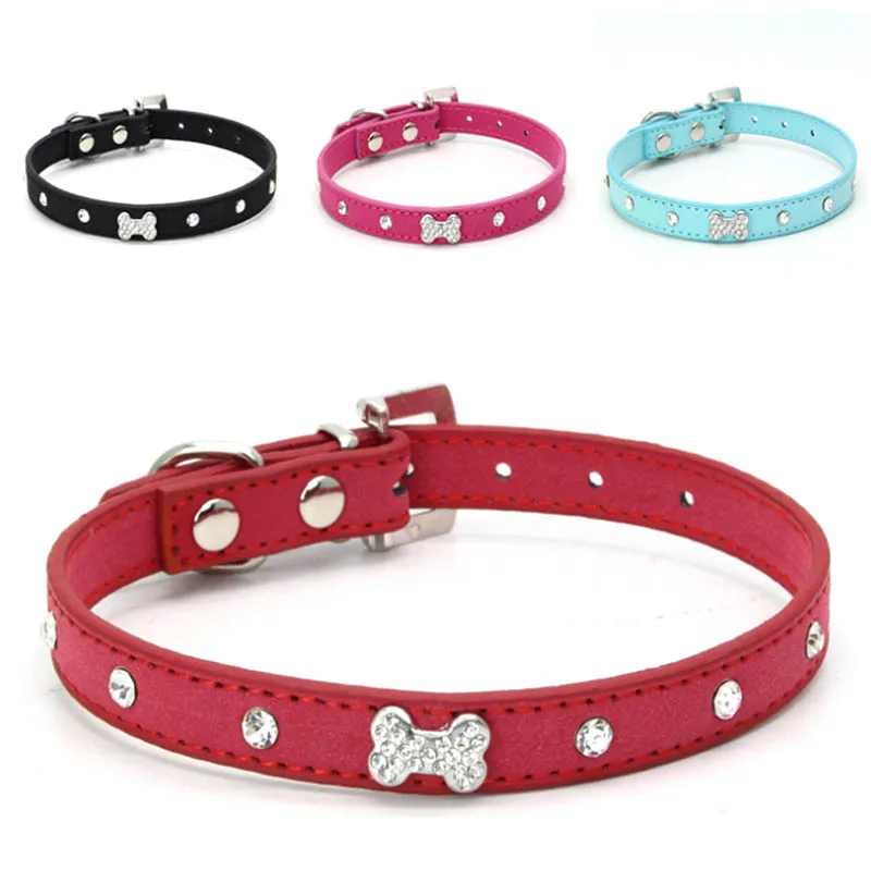 

Puppy Necklace Small dog Collar Bone Charm Pu Leather Collar for dogs Bib Pet Harness Leash Little Pet