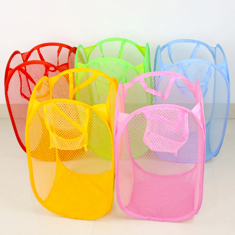 Nylon Folding Laundry Basket for Clothes Portable Mini Laundry Storage