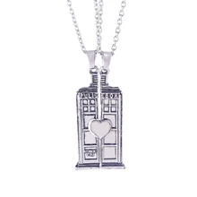 Dr Doctor Who collar Tardis policía Puerta de caja amor doble Corazón de plata antigua colgante Vintage amantes de la joyería parejas al por mayor