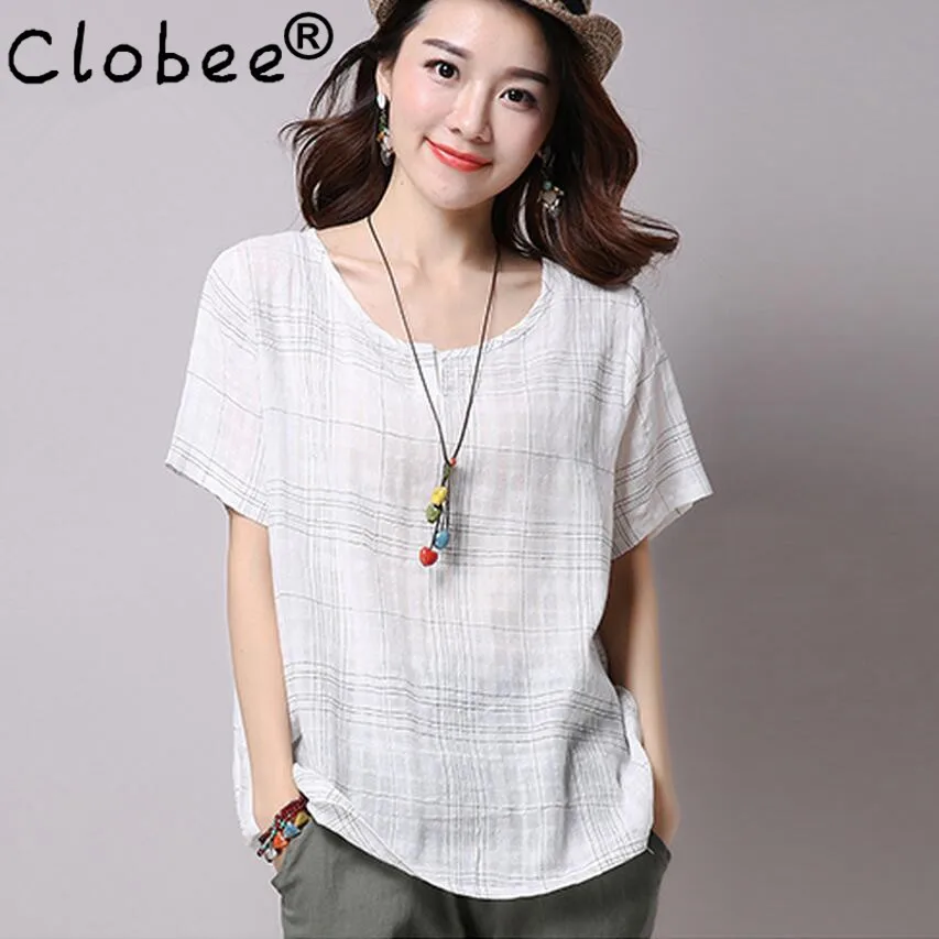 Clobee Plus Size 2017 Summer Style Women Blouses Cotton