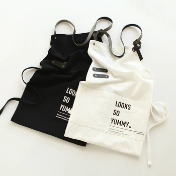 

New Nordic Wind Cotton Linen Cooking Kitchen Apron For Woman apron dress flower Shop smock Hairdresser Pocket bib Custom Logo