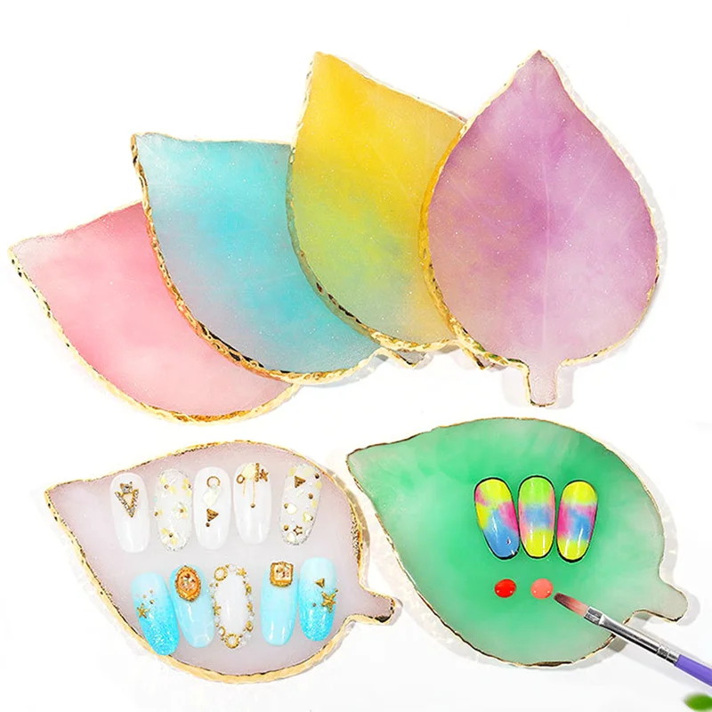 

Resin Leaf Gem Stone Gradient Nail Art Palette Manicure Color Display Palette Tray Practice Board Natural Resin Varnish Color