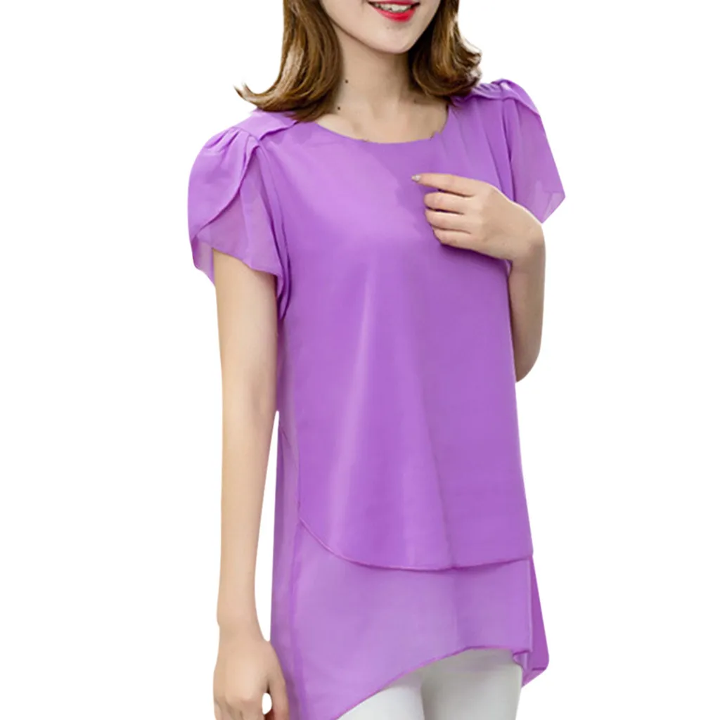 Ladies' Tops 2019 Women's Short-Sleeved Chiffon Shirt Tops Shirt Large Size Loose Long Section