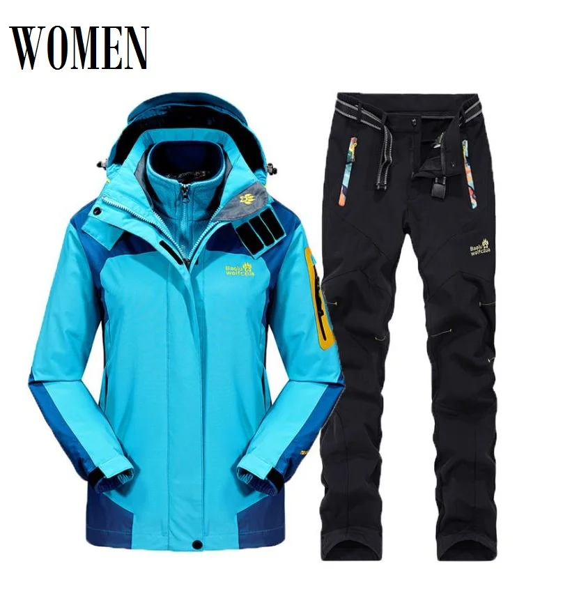 Зимний лыжный костюм мужской ветрозащитный водонепроницаемый Сноубординг лыжная куртка и штаны супер теплый флисовый комплект спортивной одежды - Цвет: Небесно-голубой