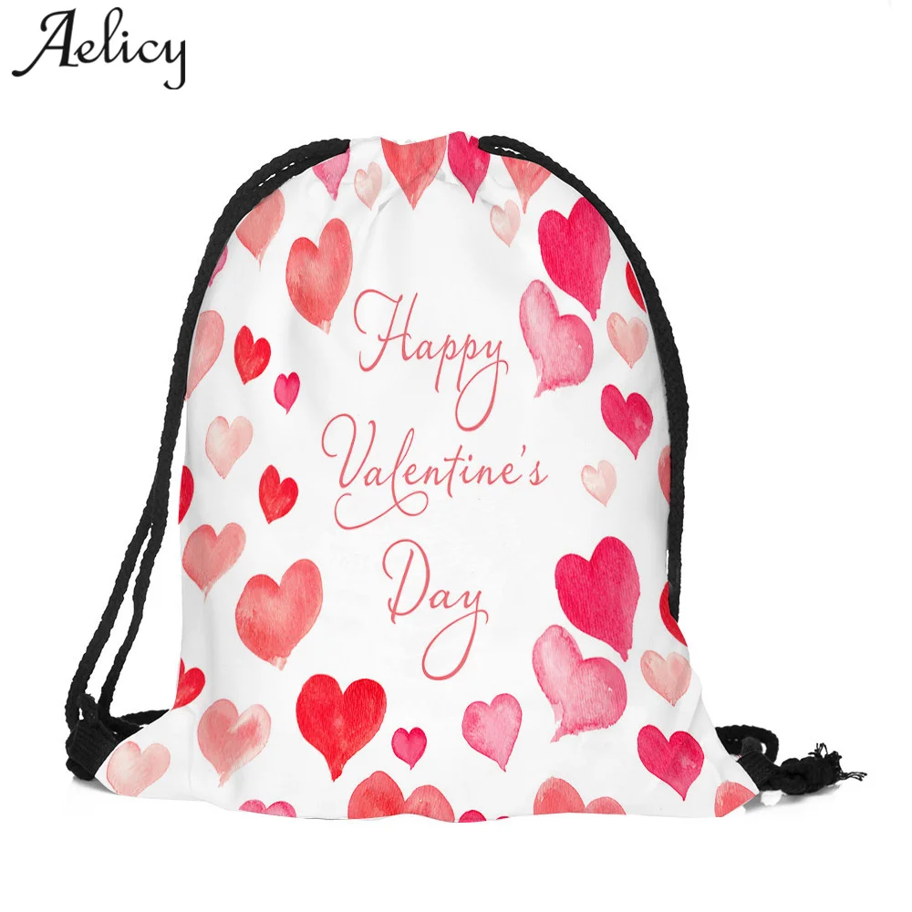 

Aelicy Valentine's Day Drawstring Bag Cotton Fabric Below 20 Litre Mini Backpacks For Girls Pink String Travel Backpack Bags