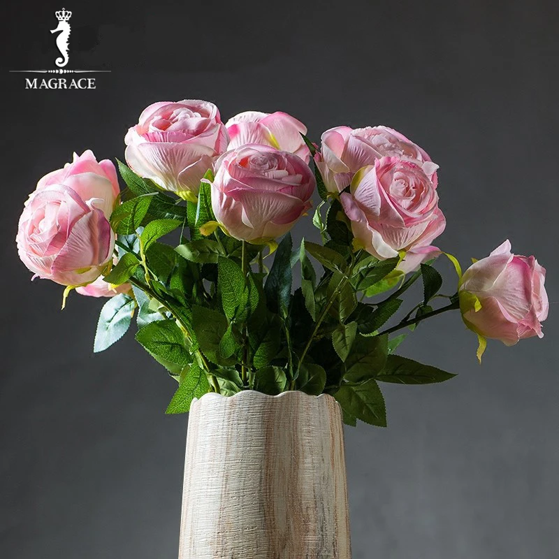 Artificial Single Pink Rose Flower Decorative Silk Flowers Table Arrange For Wedding Home Party
