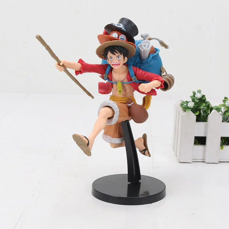 Anime One Piece Figure Monkey D Luffy with 3 Hats Ace Sabo Hat PVC