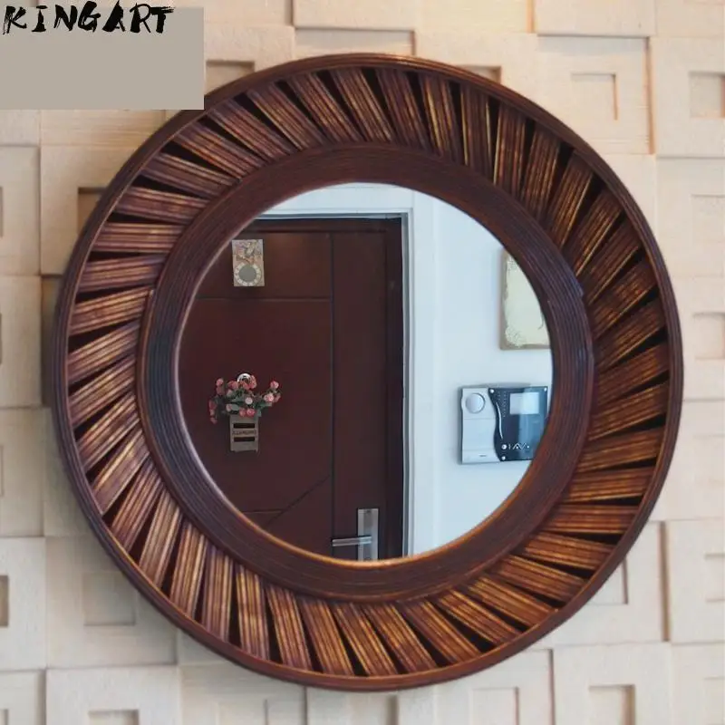 Kingart антикварное большое бамбуковое и деревянное обрамление круглое настенное зеркало для гостиной Настенное подвесное большое настенное зеркало
