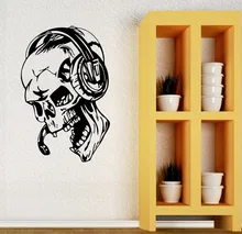 Decal Art Gamer Wall Stickers Vinyl Skull Head Music Headphones Decal Video Game Skulls Home Decoration Wall Paper WY-53