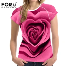 FORUDESIGNS/Сексуальная женская футболка с розами, Летние Топы И Футболки с 3D цветочным принтом, женская футболка с коротким рукавом, летний розовый Топ для женщин